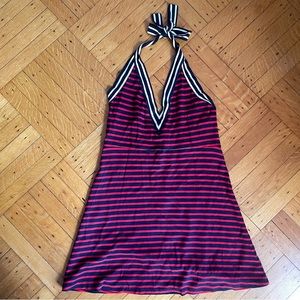 Cynthia Rowley Blue and Red Striped Mini Halter Dress
